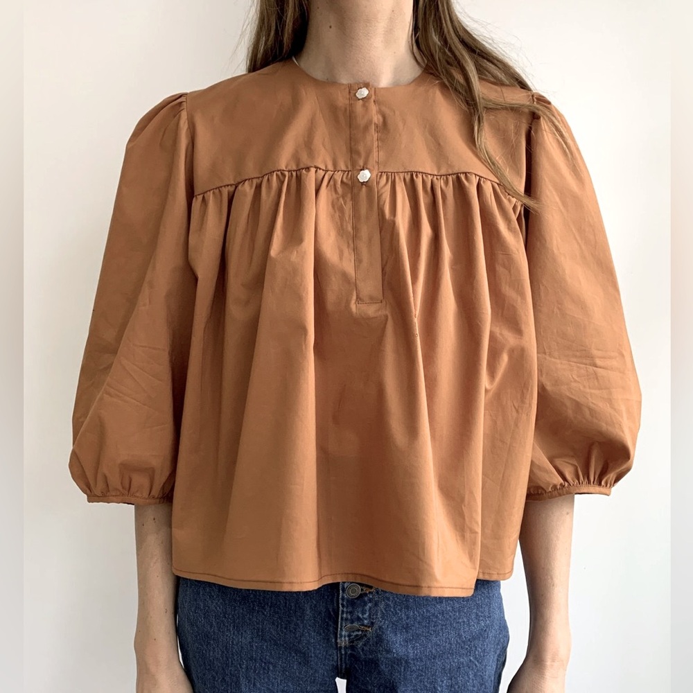 Women's Puff Sleeve Peasant Blouse - Rust